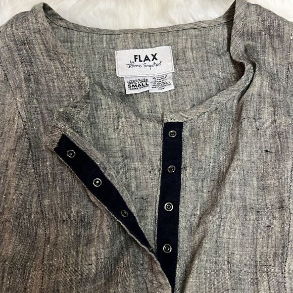 Flax Button Snap Black Tweed Linen Shirt C14 - Picture 2 of 11